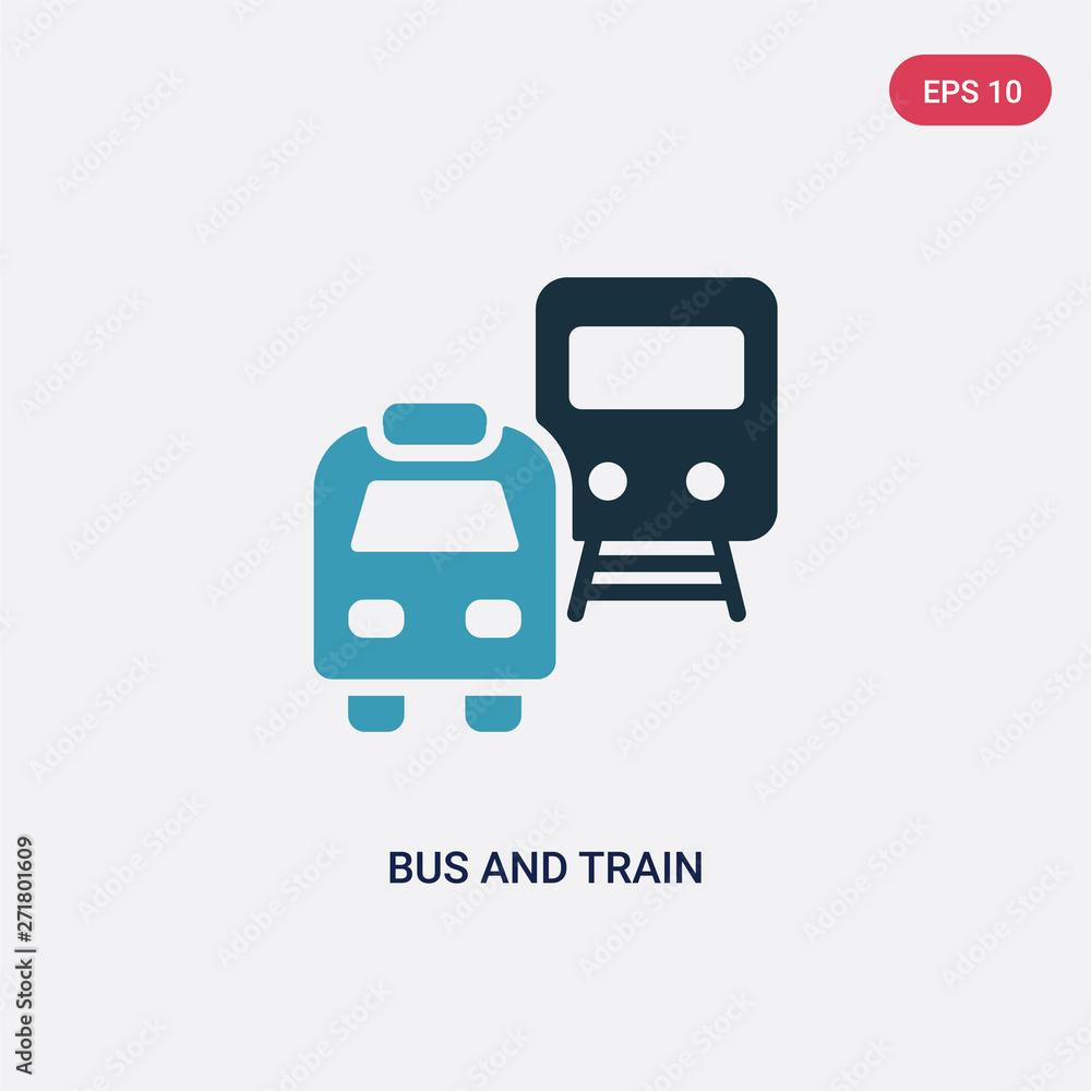 Poster two color bus and train vector icon from transport concept. isolated blue bus and train vector sign 