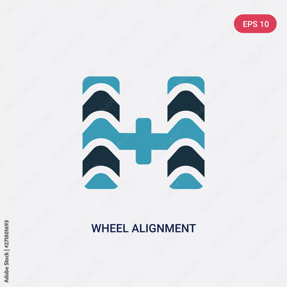 Poster two color wheel alignment vector icon from transportation concept. isolated blue wheel alignment vec