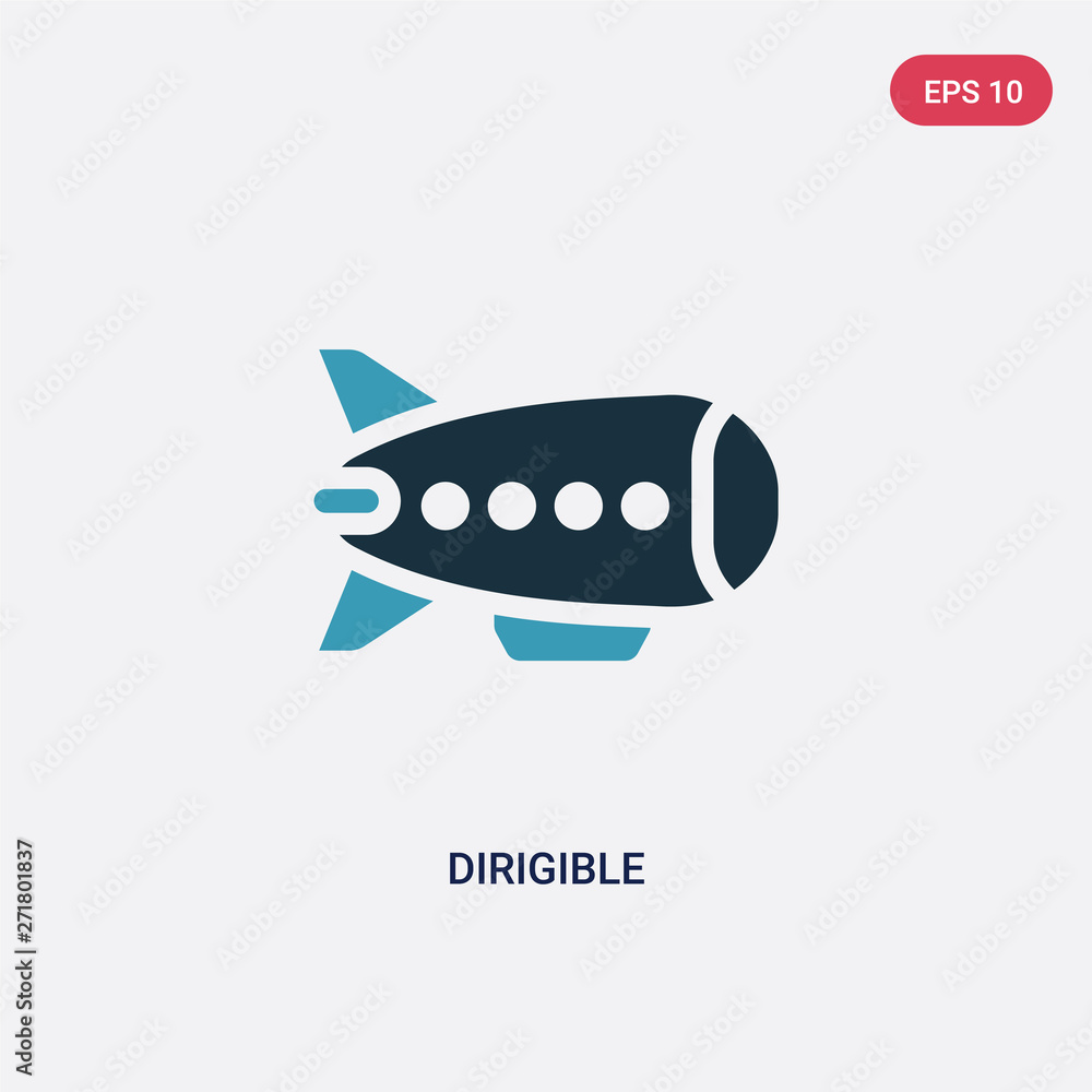 Poster two color dirigible vector icon from transportation concept. isolated blue dirigible vector sign sym