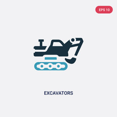 two color excavators vector icon from transportation concept. isolated blue excavators vector sign symbol can be use for web, mobile and logo. eps 10