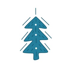 Christmas tree, symbol of winter, decoration and christmas holiday season. Isolated flat illustration of fir in doodle style.