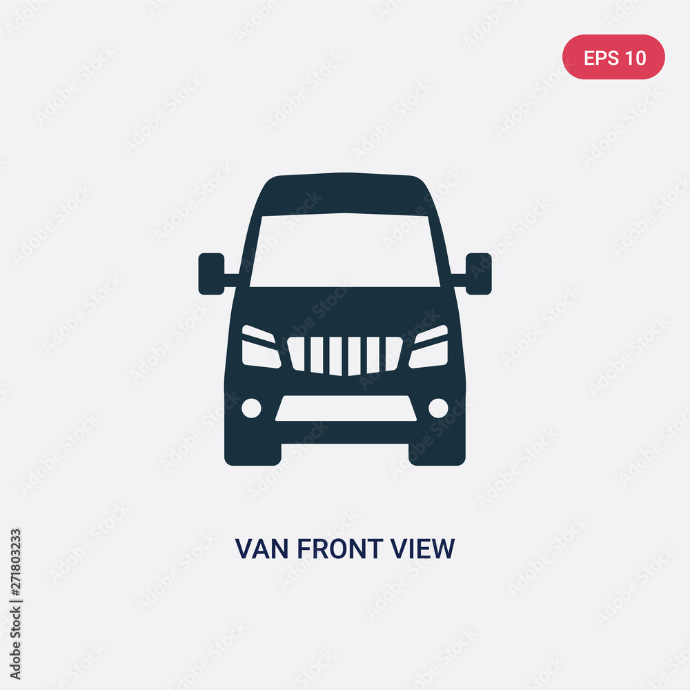 Poster two color van front view vector icon from transport concept. isolated blue van front view vector sig