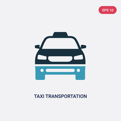 two color taxi transportation car from frontal view vector icon from transport concept. isolated blue taxi transportation car from frontal view vector sign symbol can be use for web, mobile and