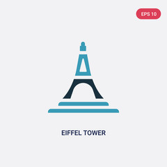 two color eiffel tower vector icon from travel concept. isolated blue eiffel tower vector sign symbol can be use for web, mobile and logo. eps 10