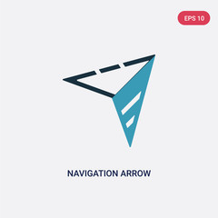 two color navigation arrow vector icon from user interface concept. isolated blue navigation arrow vector sign symbol can be use for web, mobile and logo. eps 10