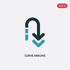 two color curve arrows vector icon from user interface concept. isolated blue curve arrows vector sign symbol can be use for web, mobile and logo. eps 10