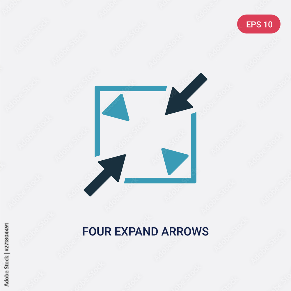 Poster two color four expand arrows vector icon from user interface concept. isolated blue four expand arro