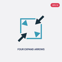 two color four expand arrows vector icon from user interface concept. isolated blue four expand arrows vector sign symbol can be use for web, mobile and logo. eps 10
