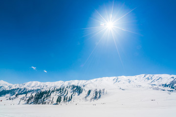 Beautiful  snow covered mountains landscape Kashmir state, India .