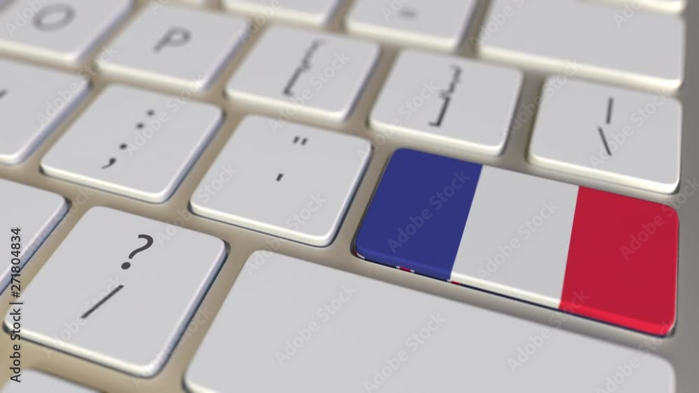 Poster key with flag of australia on the computer keyboard switches to key with flag of france, translation