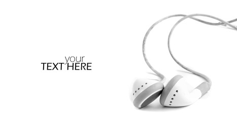 Earphones on white with the copy space