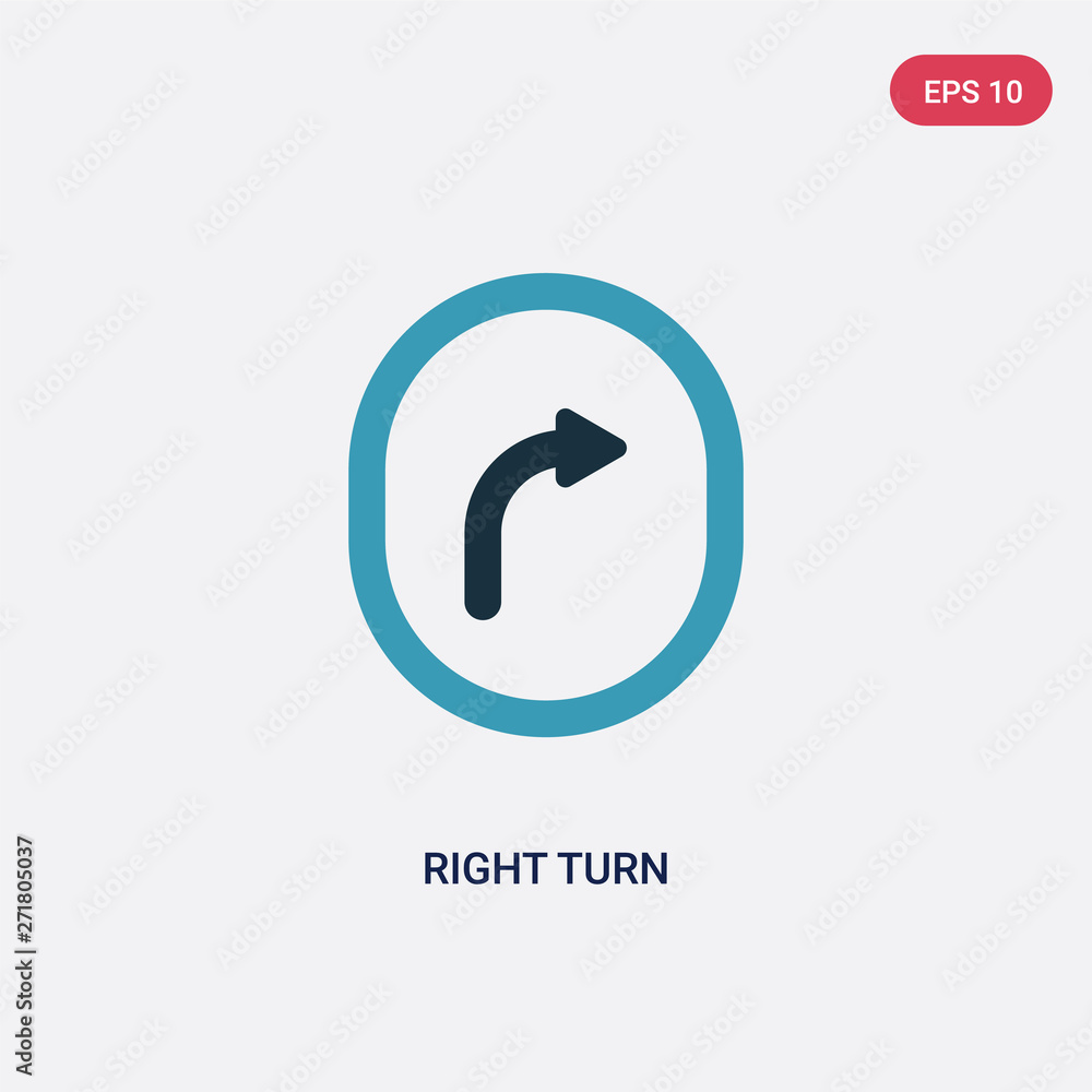Poster two color right turn vector icon from user interface concept. isolated blue right turn vector sign s