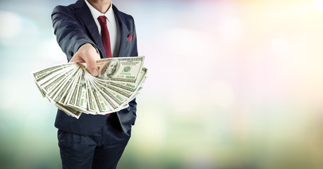 Businessman Give Dollars Cash - Banking Loan