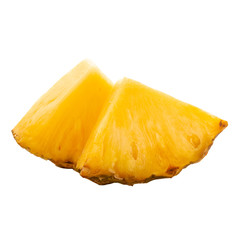 heap of slices of pineapple isolated on white background