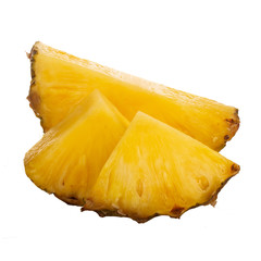 heap of slices of pineapple isolated on white background