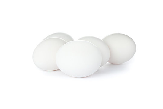 White chicken eggs isolated on white background