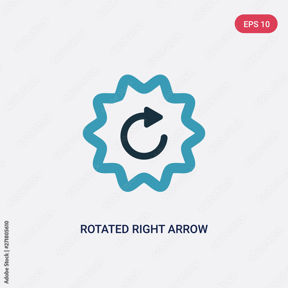 Poster two color rotated right arrow vector icon from user interface concept. isolated blue rotated right a