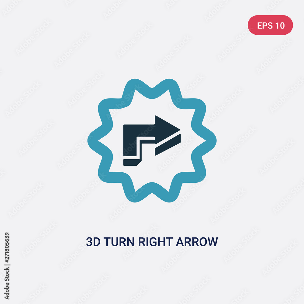 Poster two color 3d turn right arrow vector icon from user interface concept. isolated blue 3d turn right a
