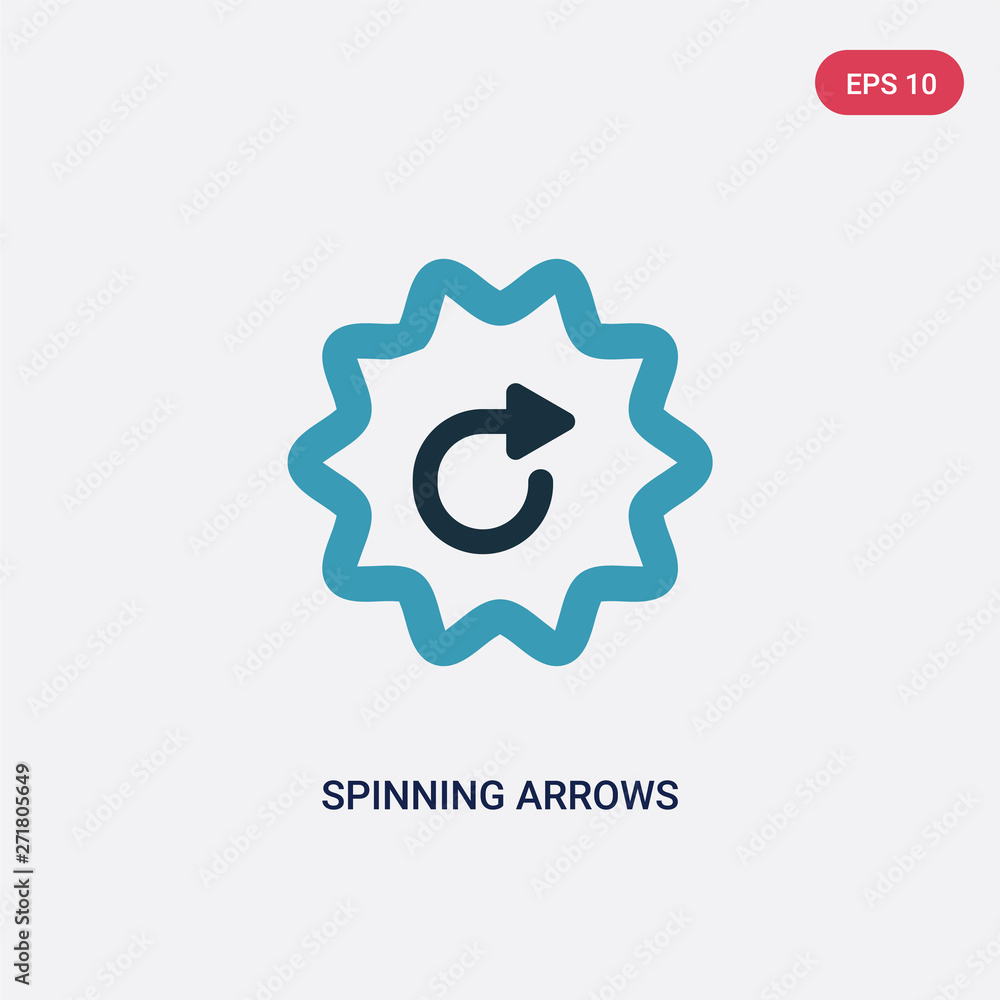 Poster two color spinning arrows vector icon from user interface concept. isolated blue spinning arrows vec