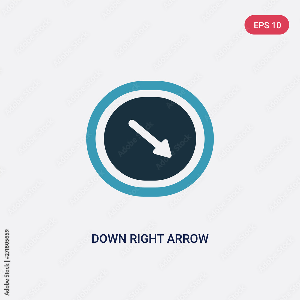 Poster two color down right arrow vector icon from user interface concept. isolated blue down right arrow v