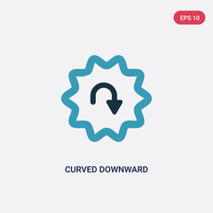 two color curved downward arrow vector icon from user interface concept. isolated blue curved downward arrow vector sign symbol can be use for web, mobile and logo. eps 10