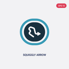 two color squiggly arrow vector icon from user interface concept. isolated blue squiggly arrow vector sign symbol can be use for web, mobile and logo. eps 10