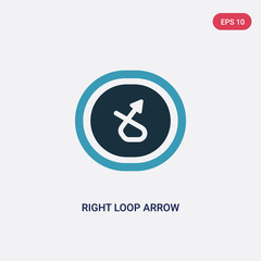 two color right loop arrow vector icon from user interface concept. isolated blue right loop arrow vector sign symbol can be use for web, mobile and logo. eps 10