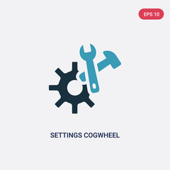 two color settings cogwheel button vector icon from user interface concept. isolated blue settings cogwheel button vector sign symbol can be use for web, mobile and logo. eps 10
