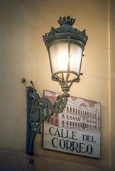 Old iron street lamps in the streets of Madrid
