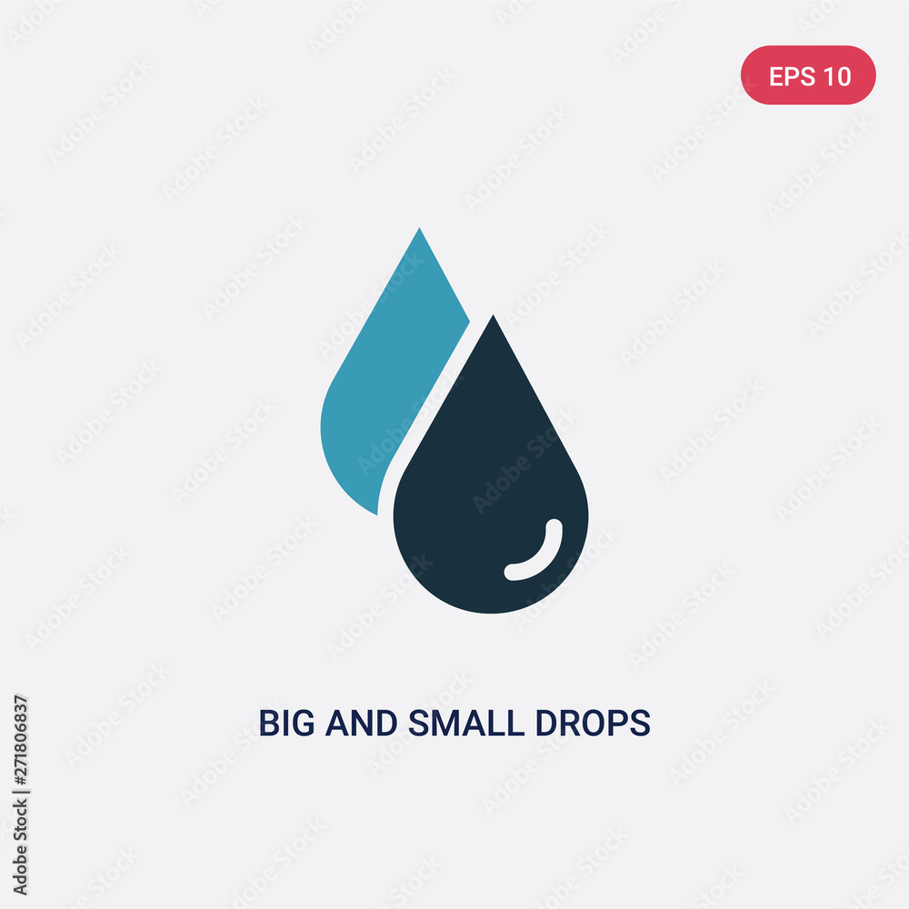 Poster two color big and small drops vector icon from user interface concept. isolated blue big and small d