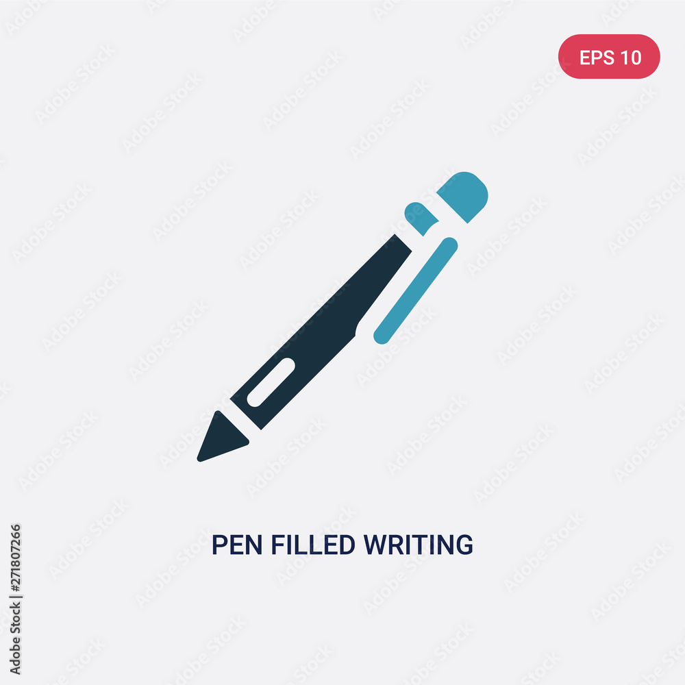 Poster two color pen filled writing tool vector icon from user interface concept. isolated blue pen filled 