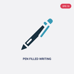 two color pen filled writing tool vector icon from user interface concept. isolated blue pen filled writing tool vector sign symbol can be use for web, mobile and logo. eps 10