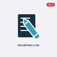 two color pen writing a line vector icon from user interface concept. isolated blue pen writing a line vector sign symbol can be use for web, mobile and logo. eps 10