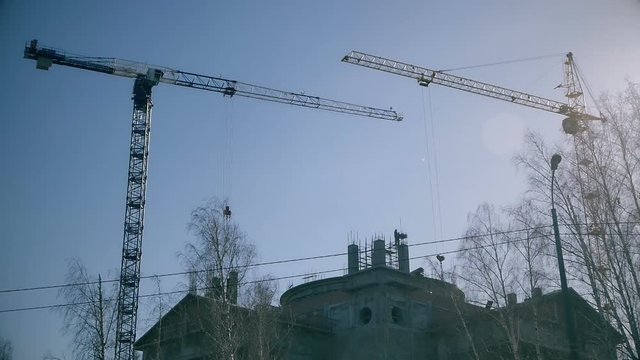 6.05.2019 Russia Chelyabinsk Salavat Yulaev Street Construction of the church cranes the construction of an Orthodox church in Russia is working revival Christianity in Russia