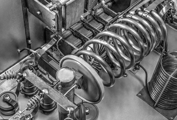Vacuum tubes shortwave power amplifier in black and white