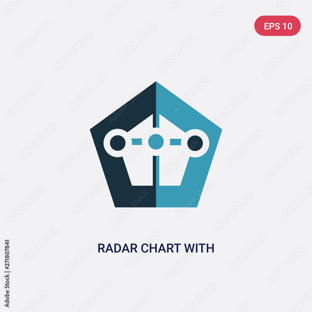 Poster two color radar chart with pentagon vector icon from user interface concept. isolated blue radar cha