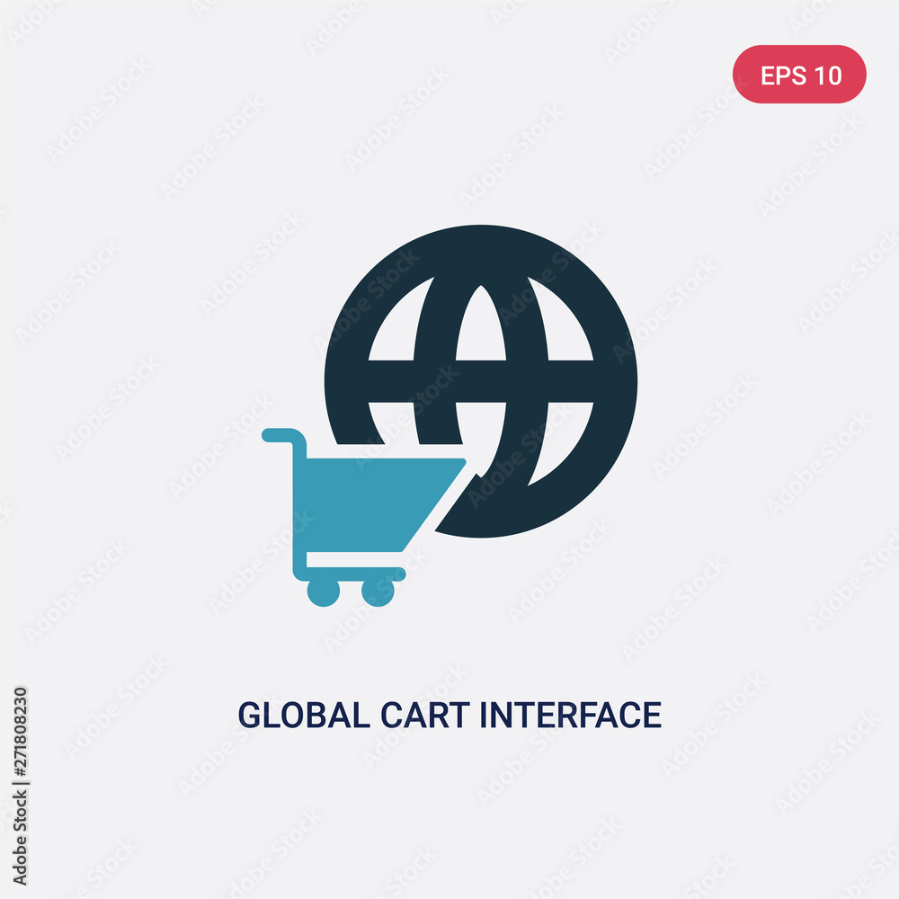 Poster two color global cart interface vector icon from user interface concept. isolated blue global cart i