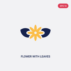 two color flower with leaves vector icon from ultimate glyphicons concept. isolated blue flower with leaves vector sign symbol can be use for web, mobile and logo. eps 10