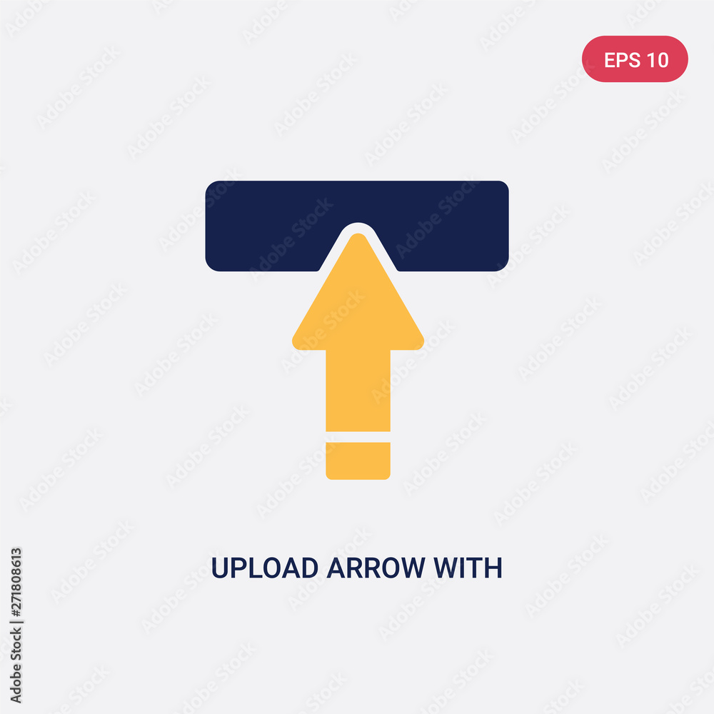Poster two color upload arrow with bar vector icon from ultimate glyphicons concept. isolated blue upload a