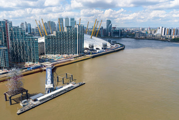 Aerial view of Thames River in eastern London