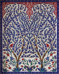 Floral ornament in arabic style. Ceramic tile, UAE, Abu Dhabi mosque