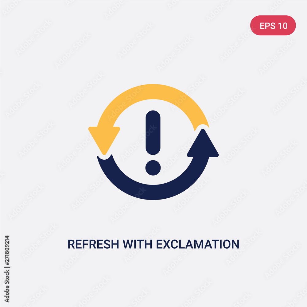 Aufkleber two color refresh with exclamation vector icon from ultimate glyphicons concept. isolated blue refre
