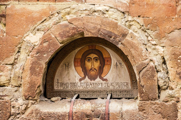 Tbilisi, Georgia: Icon of Christ on the building of ancient Georgian church.