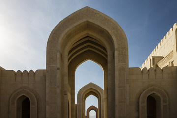 Fototapeta na wymiar Muscat, Oman. Sultan Qaboos Mosque arch building