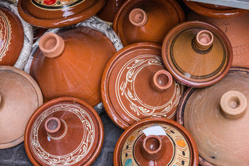 Ceramic utensil on Moroccan market, tajines