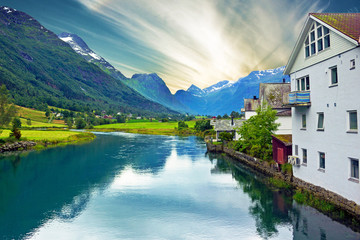 Norway - rural town landscape, Olden village