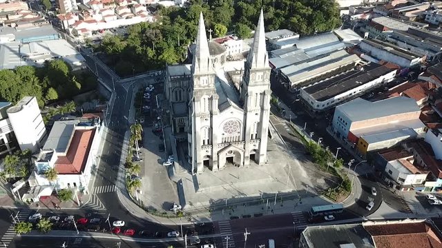 Aerial drone view of a cathedral in Fortaleza - Ceara - Brazil. Architecture