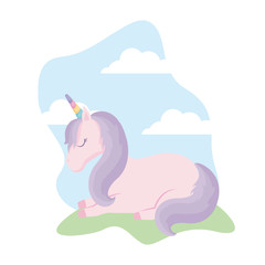 cute unicorn animal in landscape