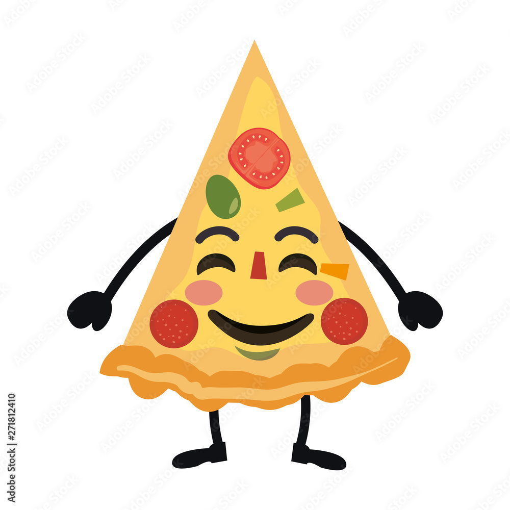 Poster delicious pizza kawaii character vector illustration