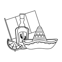 tequila with mexican hat and flag cinco